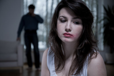 horizontal view of victim of domestic abuse